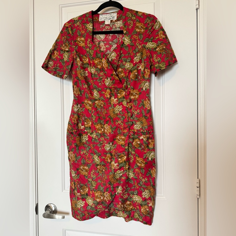 Vintage JM Goulbourn Collectables Floral Red Wrap Dress